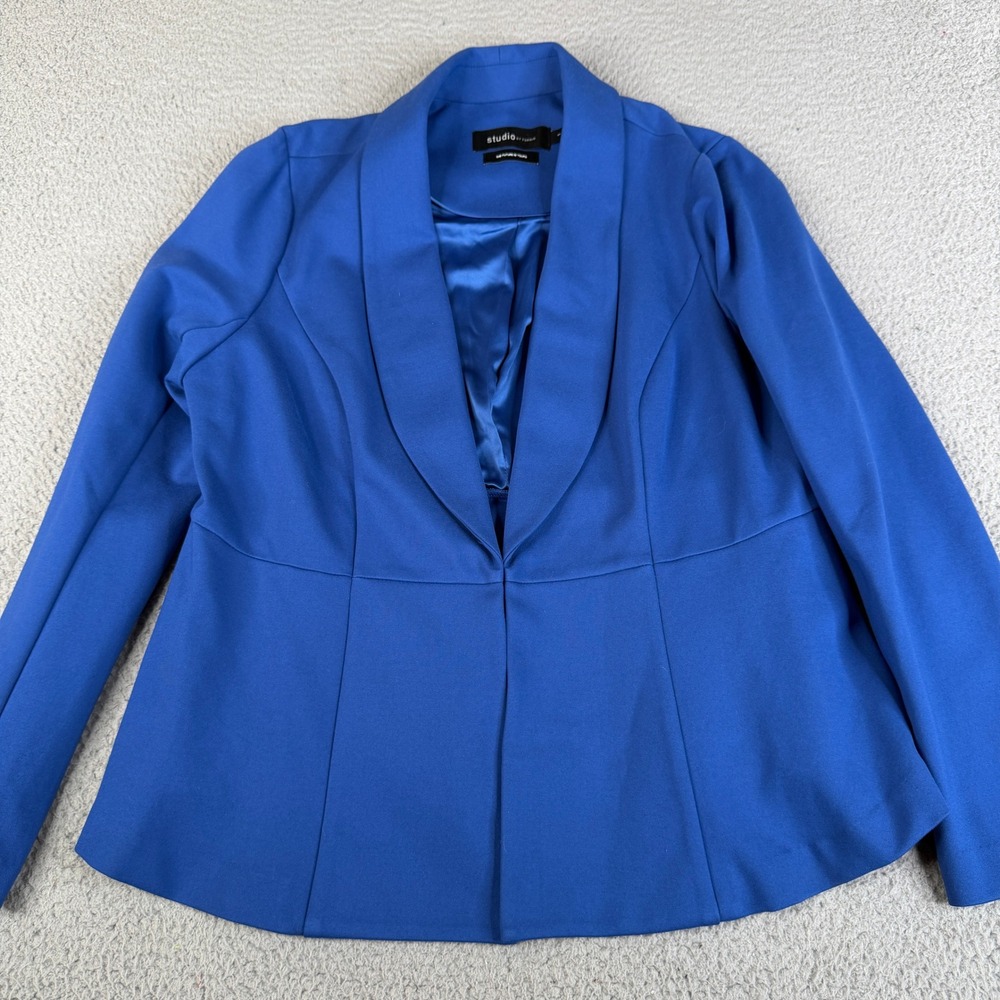 Studio by Torrid Blazer Women 1X Blue Peplum Shawl Collar Lined Ponte Office